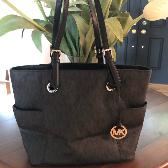 Michael Kors Handbags - Michael Kors Jet Set Signature PVC Logo Black Tote